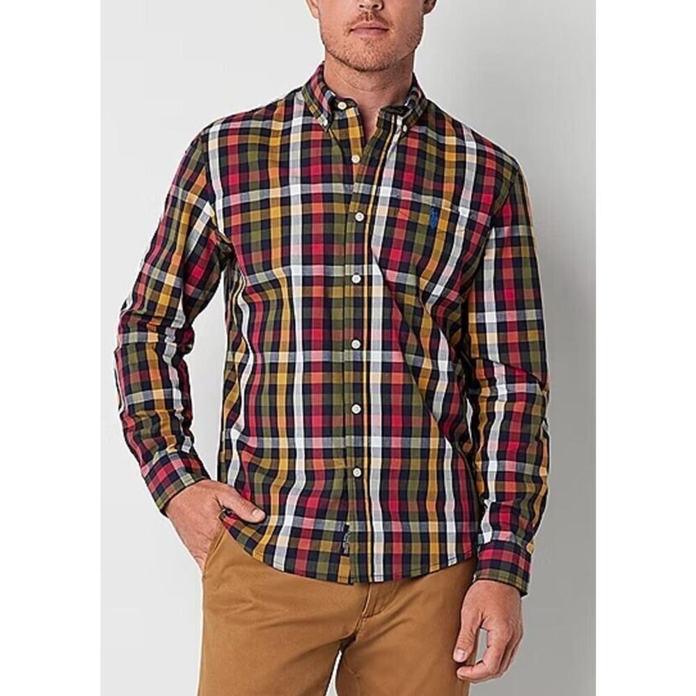 U.S. Polo Assn. Classic Fit Long Sleeve Plaid Button Down in Navy Multi XL $70‎